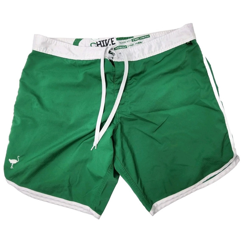 THE CHIVE Mens 38 Green Board Shorts Swim Trunks Keep Calm Chive On The Chivery